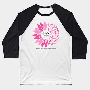 Breast cancer survivor with flower, ribbons & black type Baseball T-Shirt